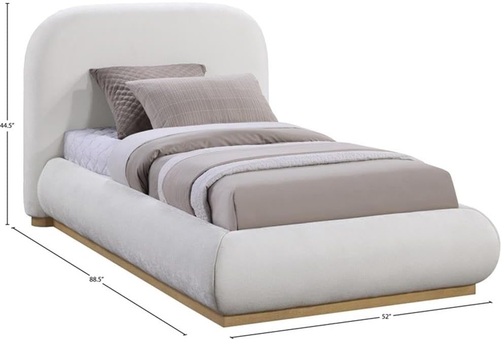Meridian Furniture B1211Cream-T Vaughn Collection Modern | Contemporary Twin Bed with Soft Cream Chenille Fabric, Natural Finish Solid Wood Base, 52.75' W x 87.75' D x 44.5' H, Cream, Twin