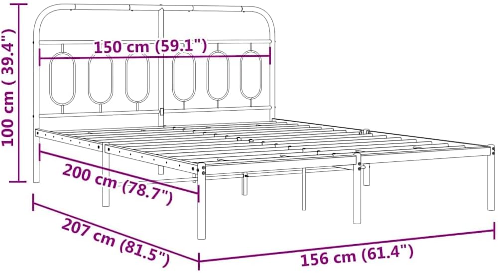 Modern Black Steel King Size Bed Frame 59x79 Inches with Solid Headboard, Sturdy Rectangular Metal Bed Frame for Bedroom, Durable Powder-Coated Finish, Heavy Duty Support up