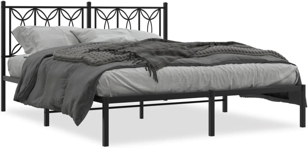 Metal Bed Frame with Headboard Black Queen Size Steel Platform Bedframe 59.1'x78.7' Sturdy No-Mattress Design for Bedroom Furniture Supportive Base with Underbed Storage