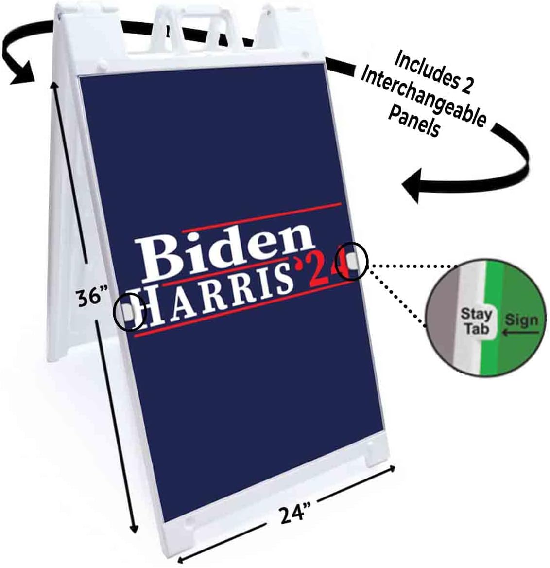 Biden Harris 2024 (24' X 36') Deluxe A-Frame Signicade, Includes 2 Removable Panels & Stand | Election, Political, Democrat, Vote