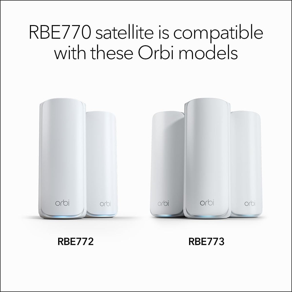 NETGEAR Orbi 770 Series Tri-Band WiFi 7 Mesh Add-on Satellite (RBE770) – Works with Orbi RBE772 and RBE773, Security Features, Up to 11Gbps, Covers up to 2,750 sq ft, 2.5 Gig LAN Ports