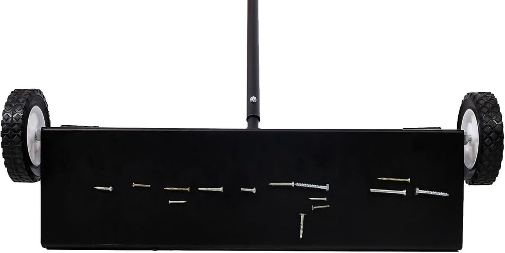 24'' Rolling Magnetic Pick-Up Sweeper with Quick Release Heavy Duty Magnetic Sweeper with All Terrain Wheels 100 Pound Capacity Push-Type Ergonomic Handle for Picking Up Nails Screws Metal Debris