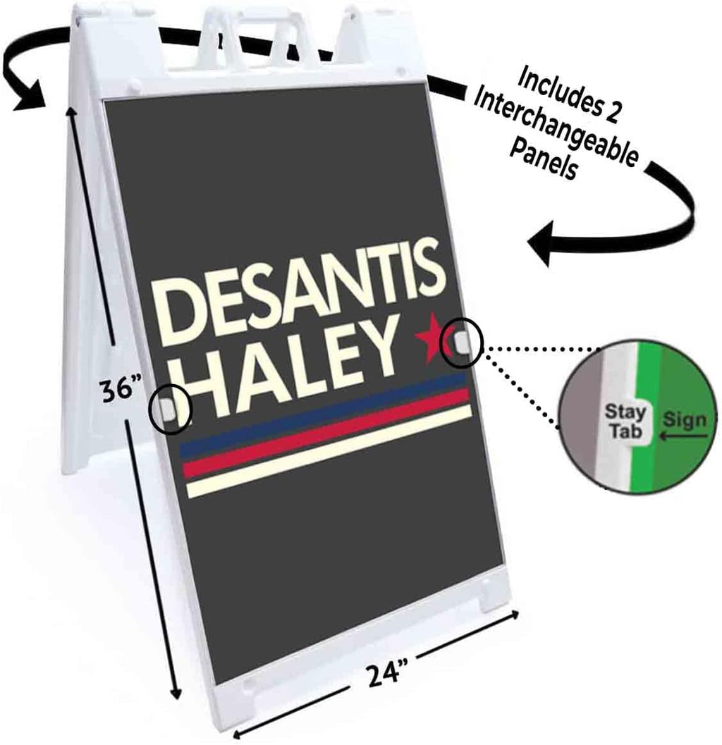 Desantis Haley 2024 (24' X 36') Deluxe A-Frame Signicade, Includes 2 Removable Panels & Stand | Election, Political, Republican, Vote
