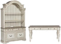 Liberty Furniture Magnolia Manor 3 Piece Desk, Credenza & Hutch Set for Home Office - Antique White & Weathered Bark