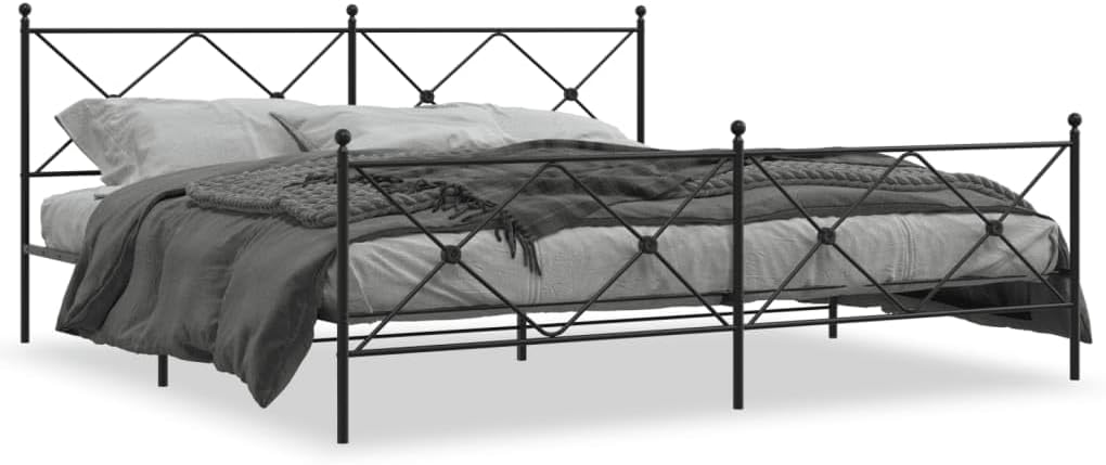 Black Steel Double Bed Frame Rectangular Metal Platform Bed with Under-Bed Storage and Sturdy Support, Chic Matte Black Finish for Modern Bedroom, Easy Assembly, Durable
