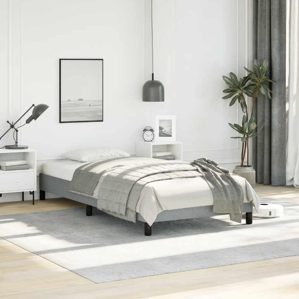 Light Grey Upholstered Twin XL Platform Bed Frame with Breathable Polyester Fabric and Sturdy Wood Construction for Modern Bedroom Guest Room or Dorm