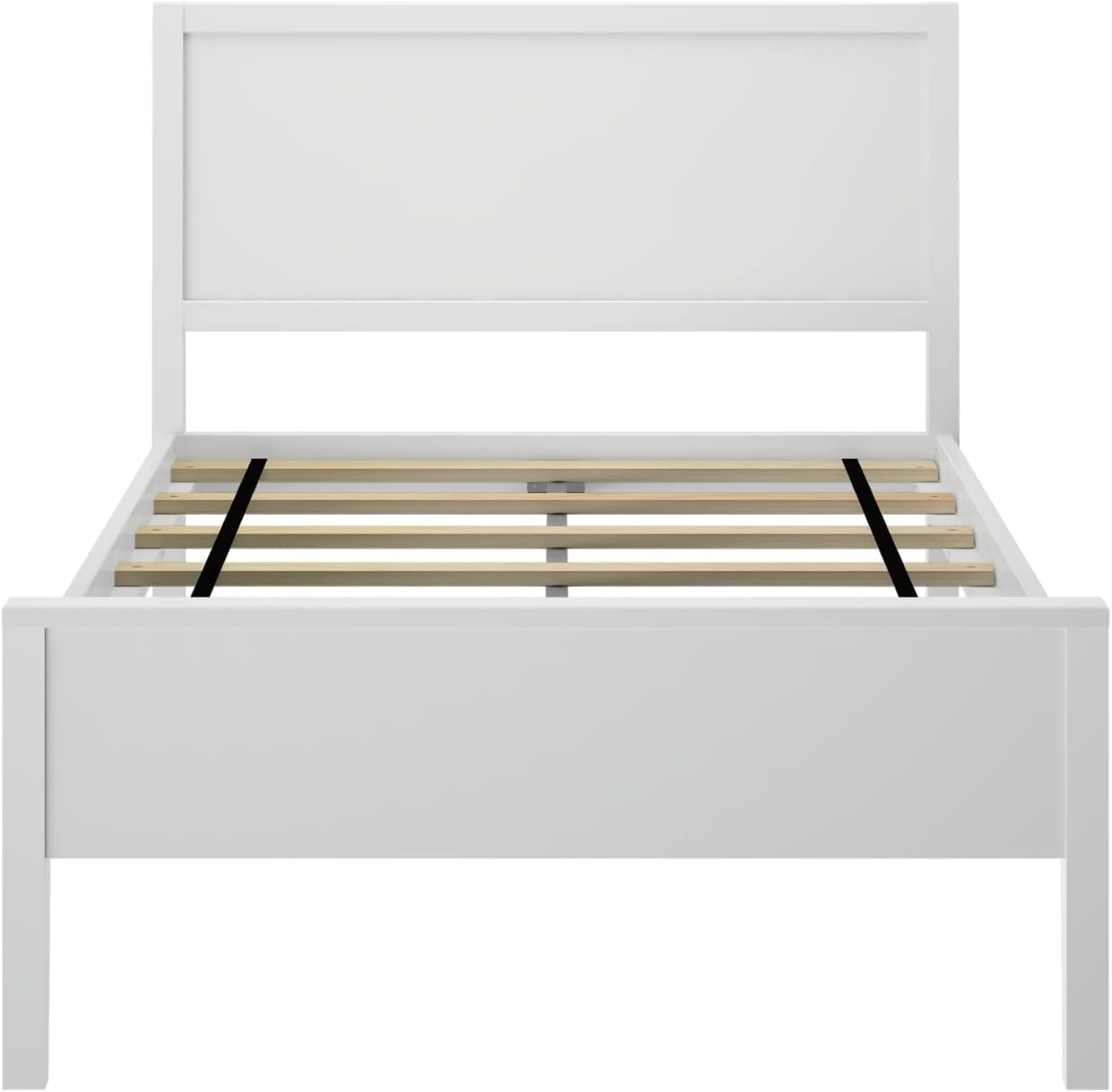Max & Lily Twin Bed Frame with Panel Headboard, Solid Wood, White