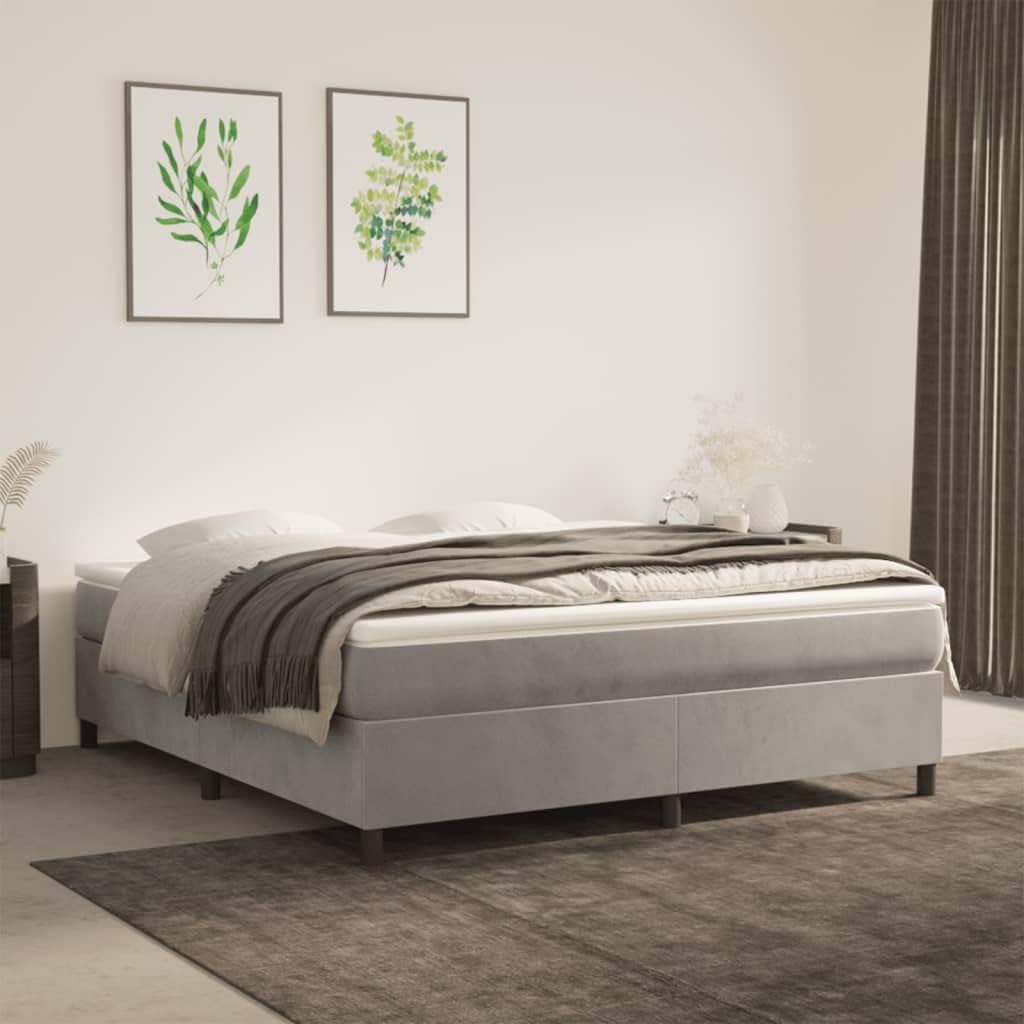 Light Gray Velvet Upholstered California King Platform Bed Frame with Sturdy Engineered Wood and Modern Square Legs for Luxurious Bedroom Furniture