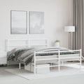 Modern King Size Bed Frame 59 x 79 in White Powder-Coated Steel, Strong Metal Construction with Breathable Fabric for Superior Stability and Elegant Aesthetic, Compact Design