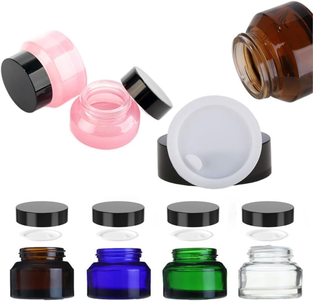 20PCS 15g/30g/50g Glass Cosmetic Jars with Inner Liner, Round Empty Travel Refillable Bottles for Body Skincare Lotion, Cosmetic Samples & DIY Beauty Tools Accessories (50g,Pink)