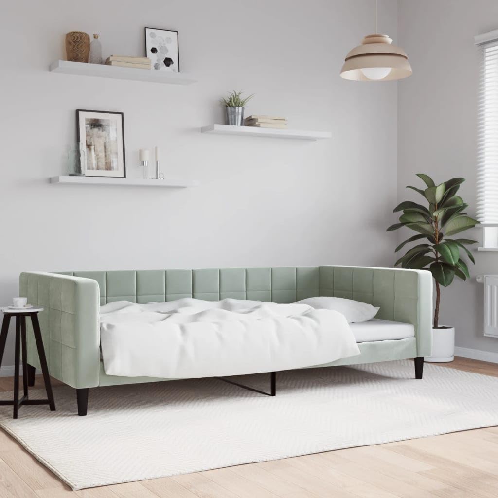 Light Gray Velvet Day Bed Frame Convertible Sofa to Bed, 4-Piece Upholstered Set with Sturdy Plywood Frame for Living Room Guest Room Bedroom, Minimalist Design Space Saving