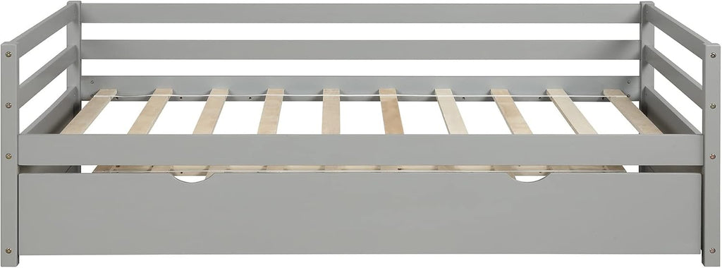 SECOLI Sturdy Wood Twin Size Bed Frame Daybed with Trundle Frame Set, Twin Size, Gray