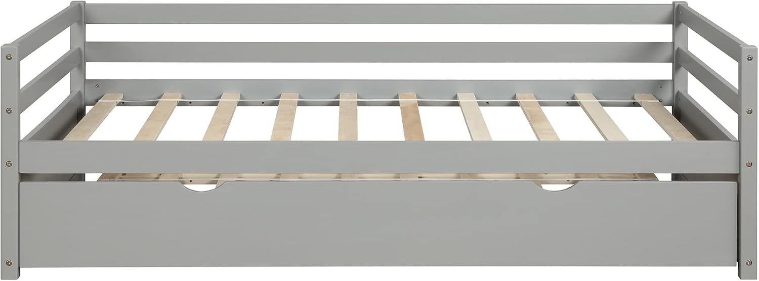 SECOLI Sturdy Wood Twin Size Bed Frame Daybed with Trundle Frame Set, Twin Size, Gray
