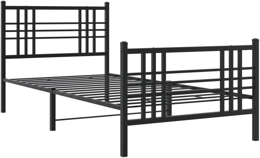 Black Steel Twin Bed Frame with Headboard and Footboard, Sturdy Rectangular Traditional Design for Bedroom Furniture, Heavy-Duty Metal Structure, 4-Piece Set