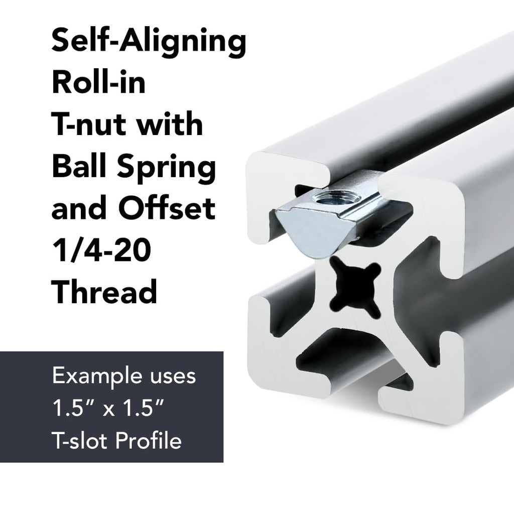 13037, 15 40 Series 1/4-20 Self Aligning Roll in T-Nut with Ball Spring Steel (500 Pack)