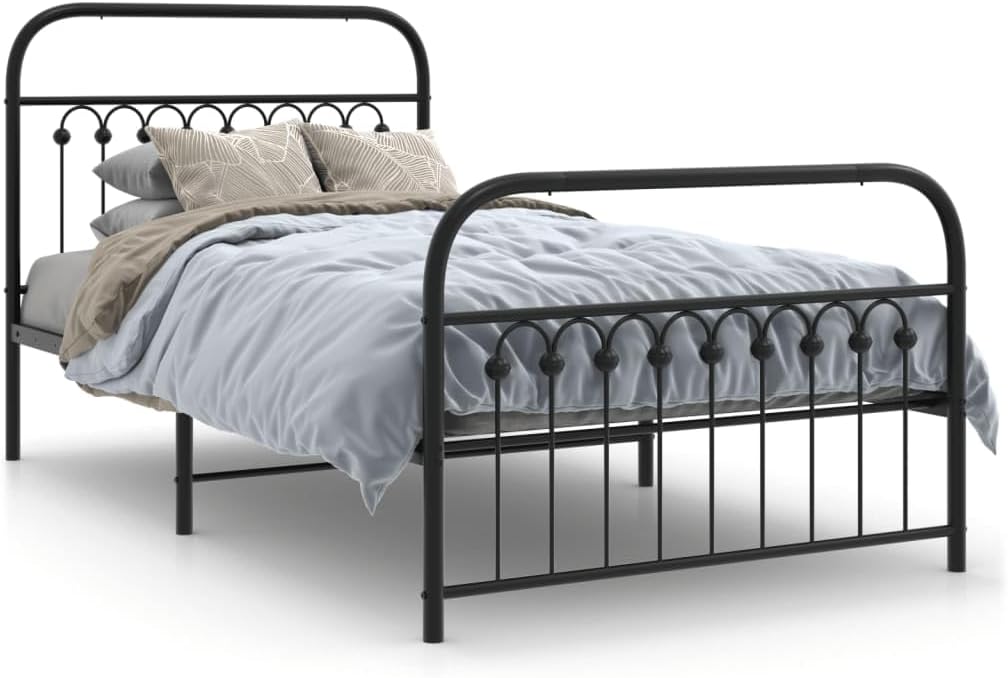 Metal Bed Frame with Footboard Black Steel Platform Bed Frame 39.4'x78.7' Heavy Duty Bedframe Underbed Storage Space for Bedroom Furniture