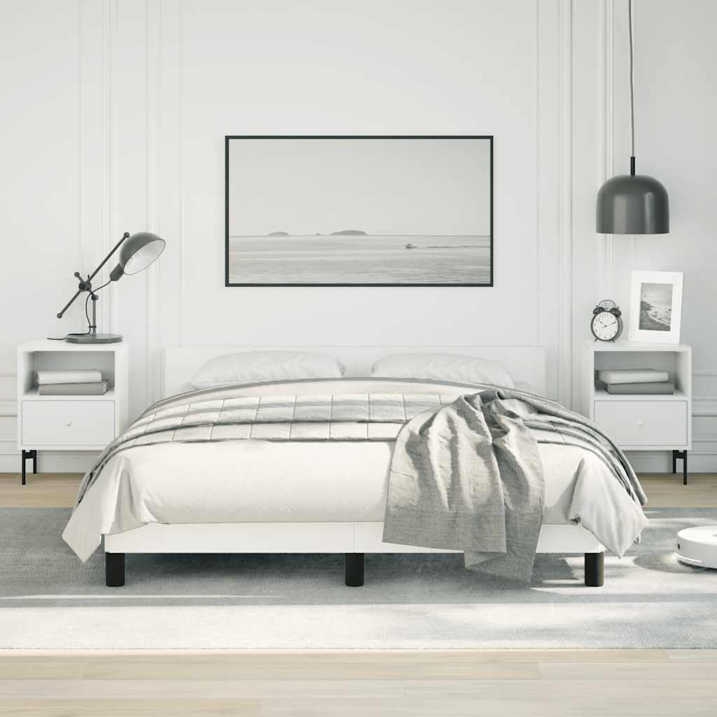 White Full Bed Frame with Headboard Platform Bed Faux Leather Upholstered No Box Spring Needed Sturdy Slat Support Bedroom Furniture