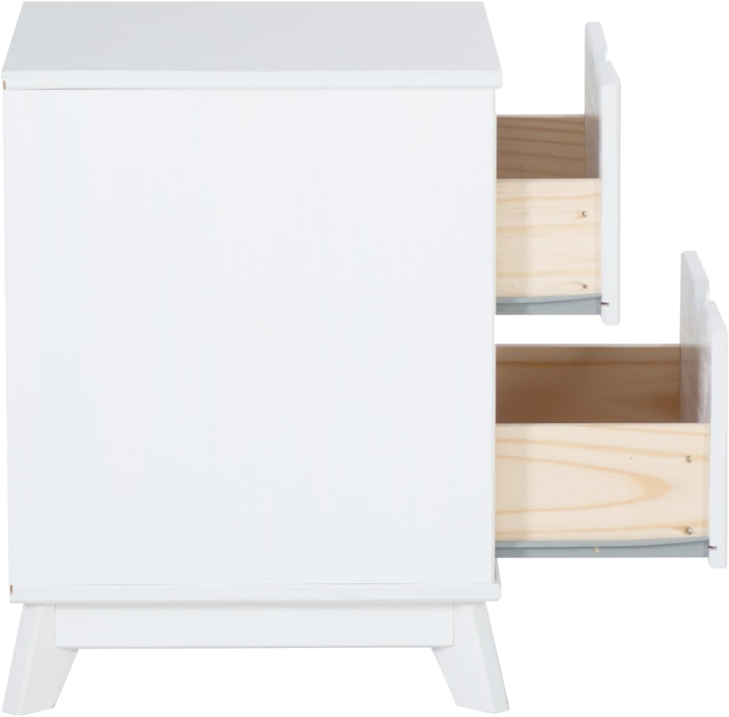 Powell Fordham White Solid Pine Wood Twin Sized Platform Bed with Set of 2 Two Drawer Nightstands