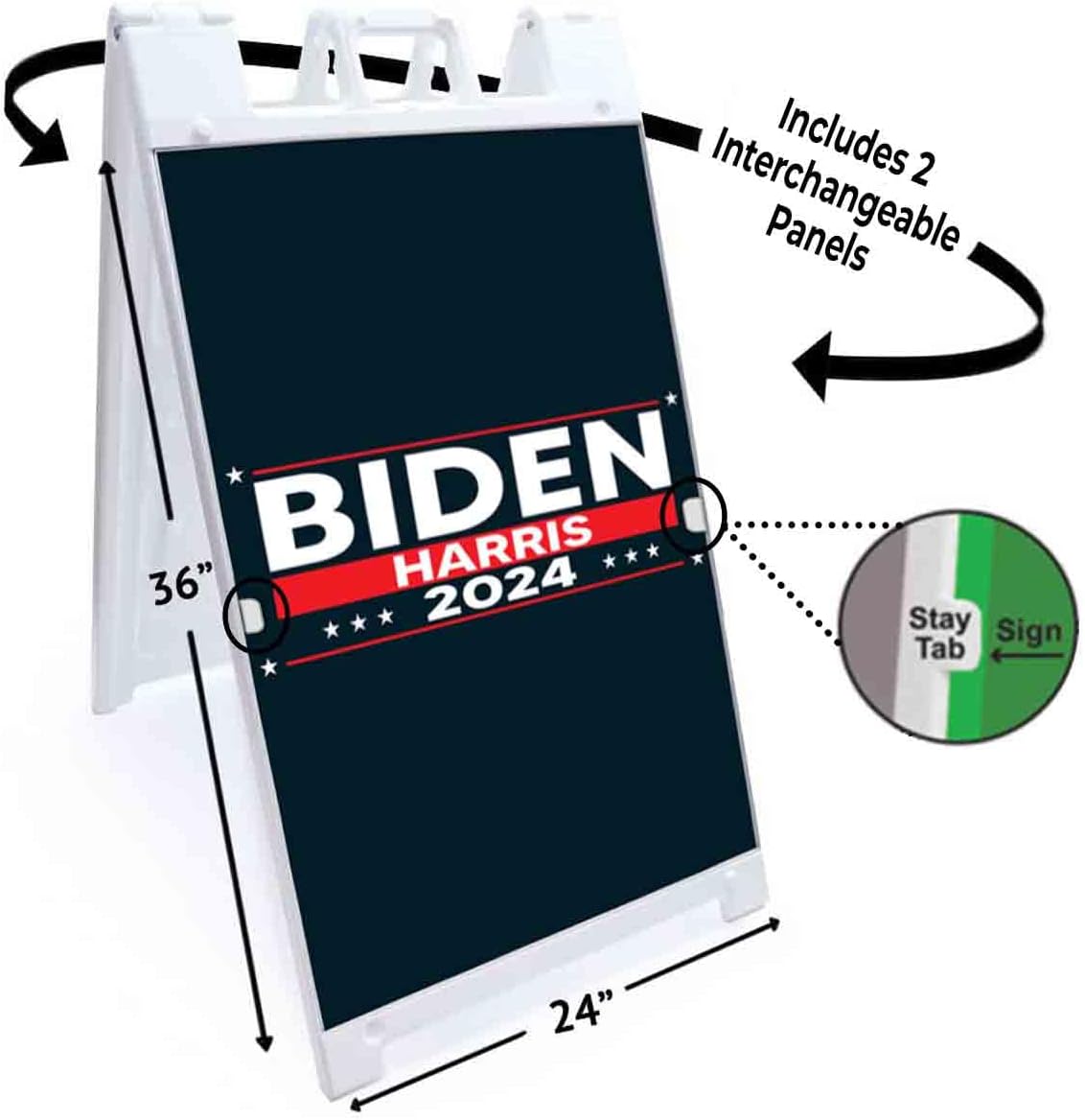 Biden Harris 2024 (24' X 36') Deluxe A-Frame Signicade, Includes 2 Removable Panels & Stand | Election, Political, Democrat, Vote