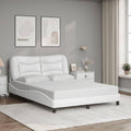 Modern White Faux Leather Platform Bed Frame Double Size with Upholstered Headboard Waved Side Design for Bedroom Comfort and Style