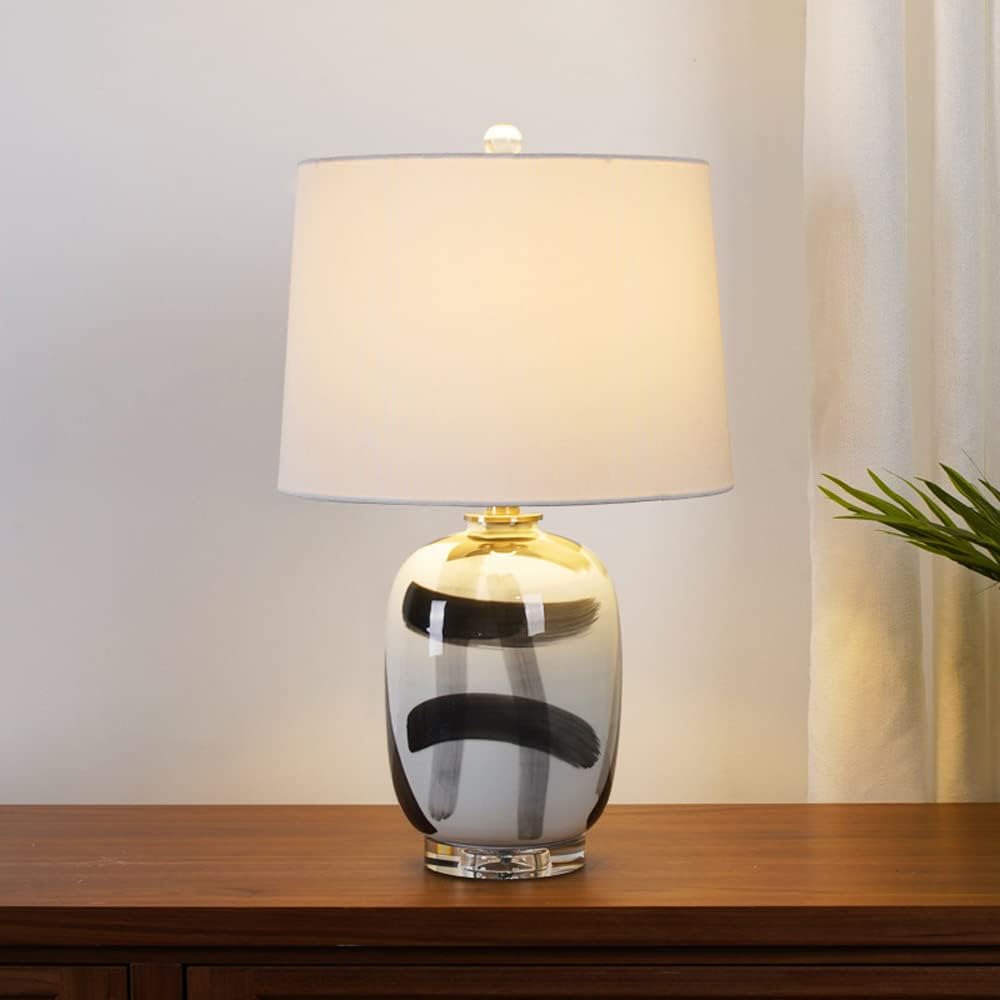 Ceramic Table Lamp 23.6' American Style Bedside Desk Nightstand Lamp with Handmade Fabric Shade Reading Lamp for Bedroom Living Room Office College Bookcase