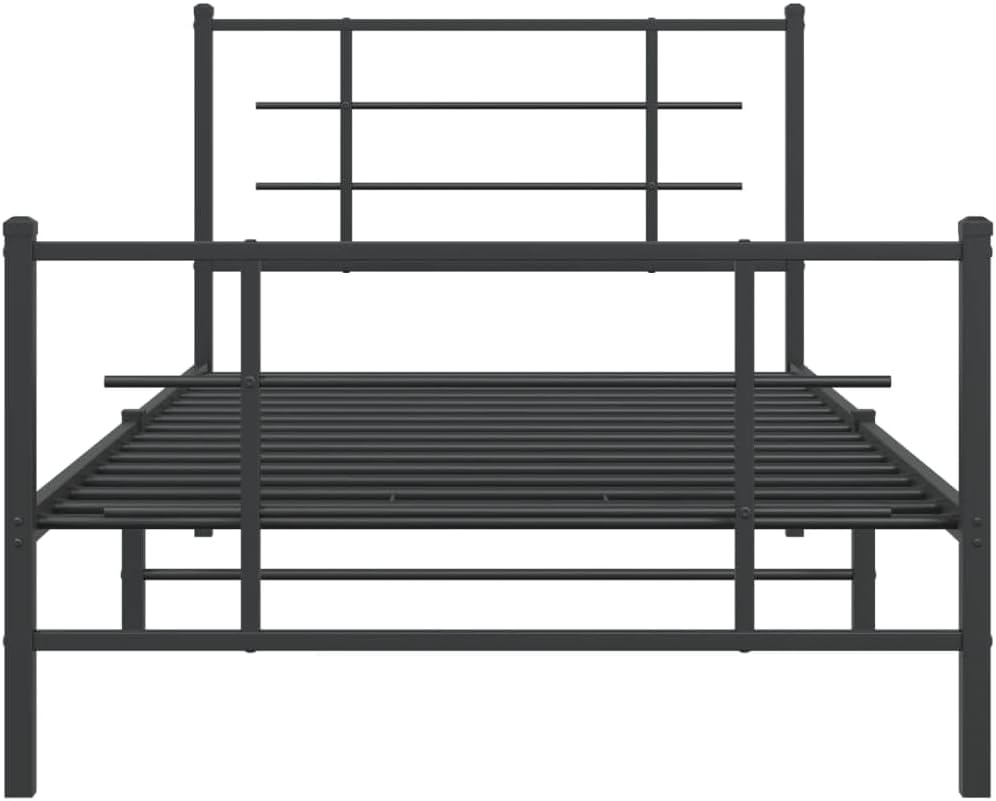 Metal Bed Frame with Footboard Black Twin Size Platform Bed Frame Sturdy Steel Construction Underbed Storage Space for Bedroom, Guest Room