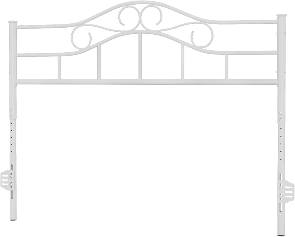 IKIFLY Metal Queen Size Headboard, Adjustable Height, Steel Curved Queen Headboard Only for Bedroom, Farmhouse Scrollwork Design, Attach Frame, Easy Assembly, White