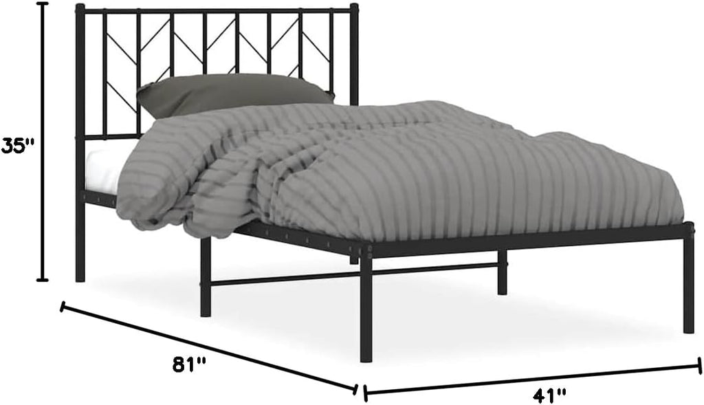 Metal Bed Frame with Headboard Black 39.4'x78.7' Sturdy Steel Platform Bed Frame for Bedroom Underbed Storage Space No Box Spring Needed