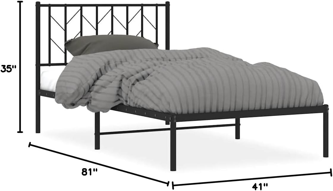 Metal Bed Frame with Headboard Black 39.4'x78.7' Sturdy Steel Platform Bed Frame for Bedroom Underbed Storage Space No Box Spring Needed