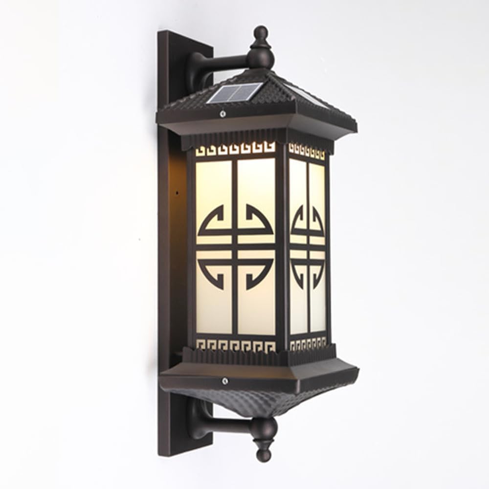 Outdoor Solar Wall Light Vintage Lantern Wall Sconce Cordless Solar Powered Wall Mounted Lamp Exterior Porch Lights Patio Fence Outside Sconces Wall Lighting Fixture