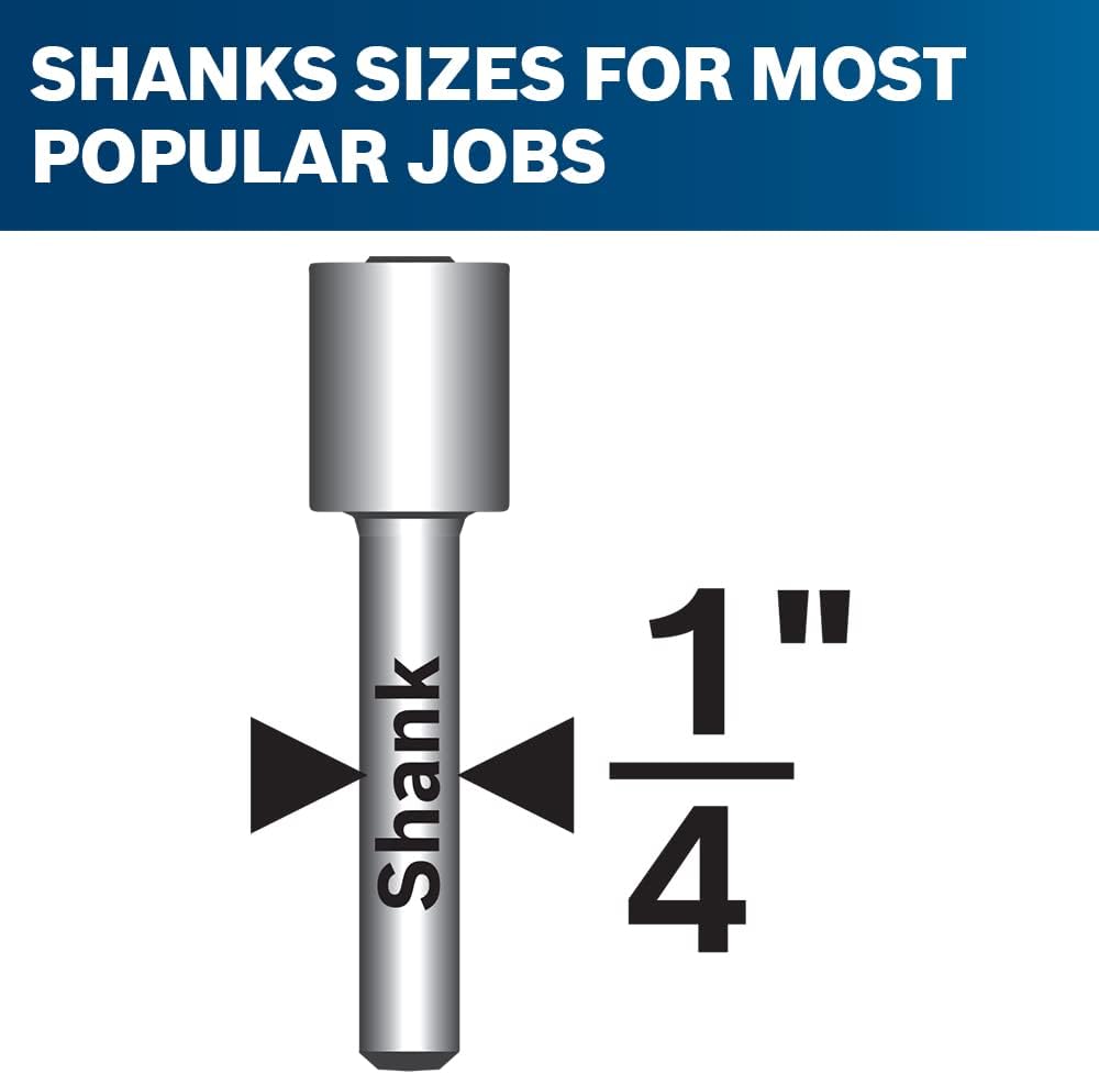 BOSCH RBS006 6-Piece 1/4 in. Shank Carbide-Tipped Multi-Purpose Router Bits Assorted Set with Included Storage Case for Applications in Straight, Trimming, Decorative Edging, Dovetail Joinery