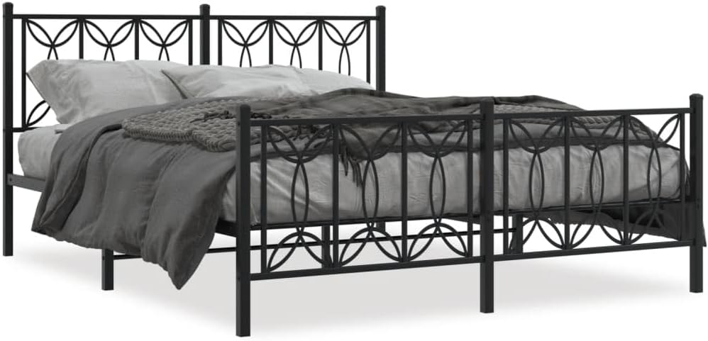 King Size Bed Frame Black Steel Rectangular Modern Platform Design with Underbed Storage Space Heavy Duty Support for Bedroom and Guest Room