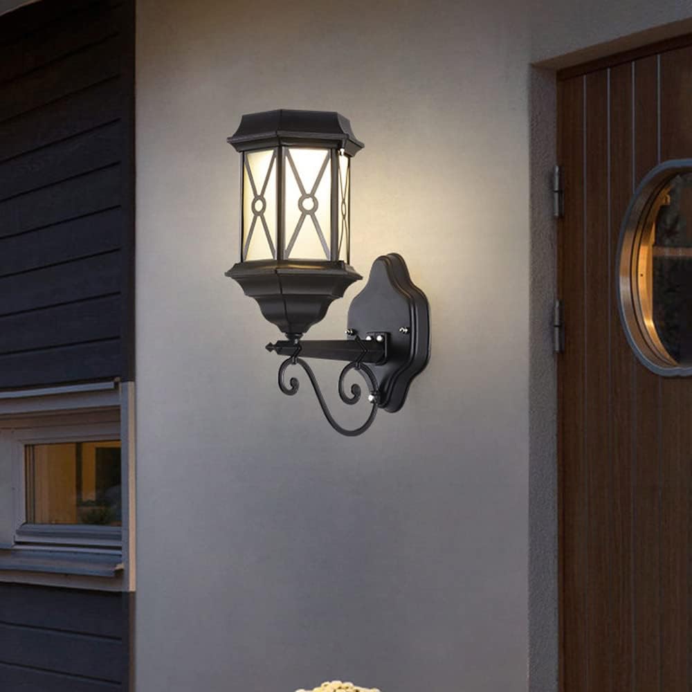 Solar Wall Sconce Lamp Exterior Wall Lantern LED Outdoor Coach Light, Retro Glass Wall Mount Porch Lighting with Remote Control, Garden Patio Wall Lanterns