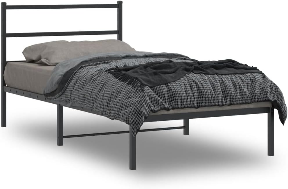 Black Steel Twin Bed Frame with Headboard, Modern Rectangular Design for Bedroom, 4-Piece Set with Ample Storage and Durable Powder-Coated Finish, Easy Assembly and Versatile