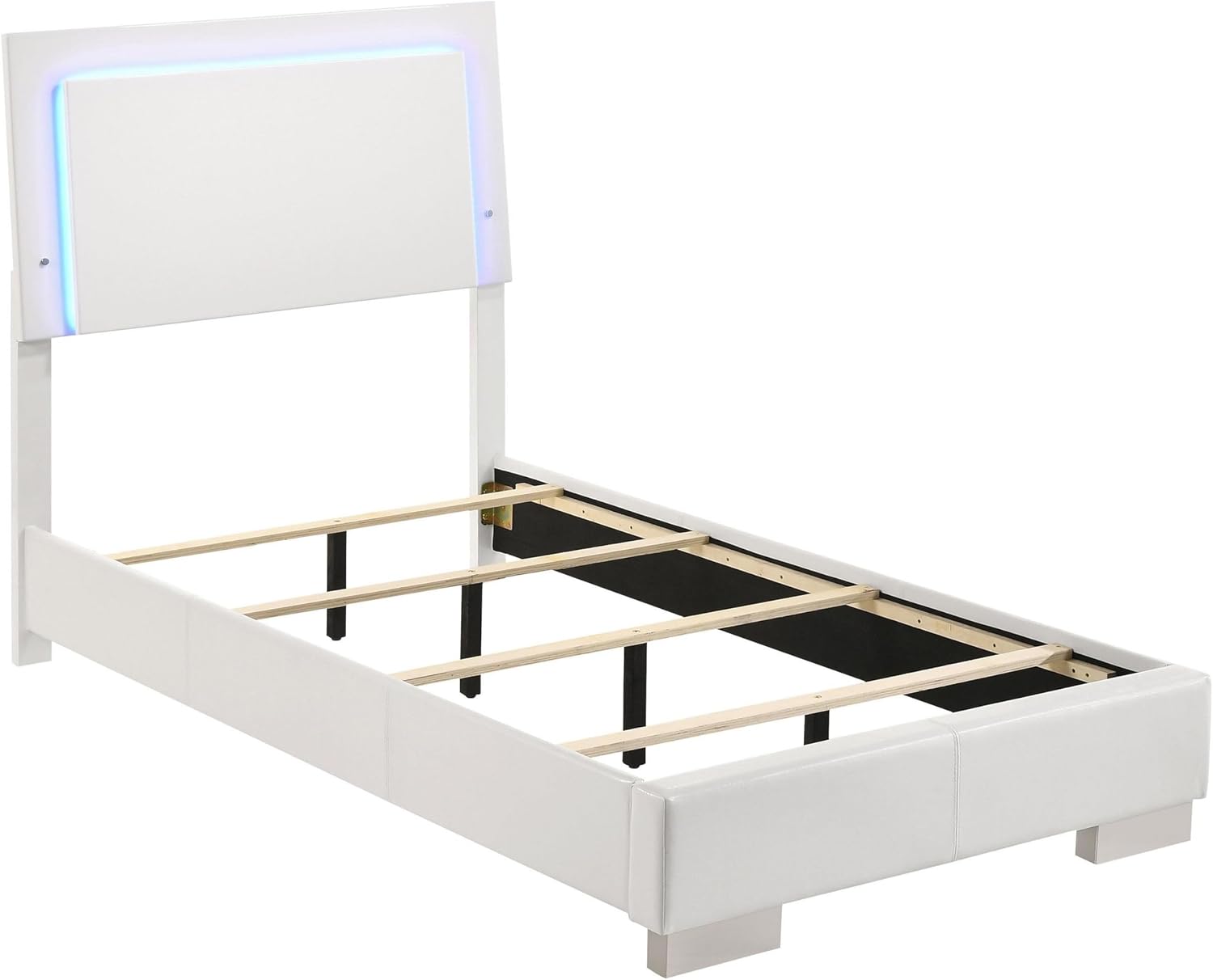 Benjara Sok 4pc Twin Size Bedroom Set- Modern White/LED Upholstered Headboard