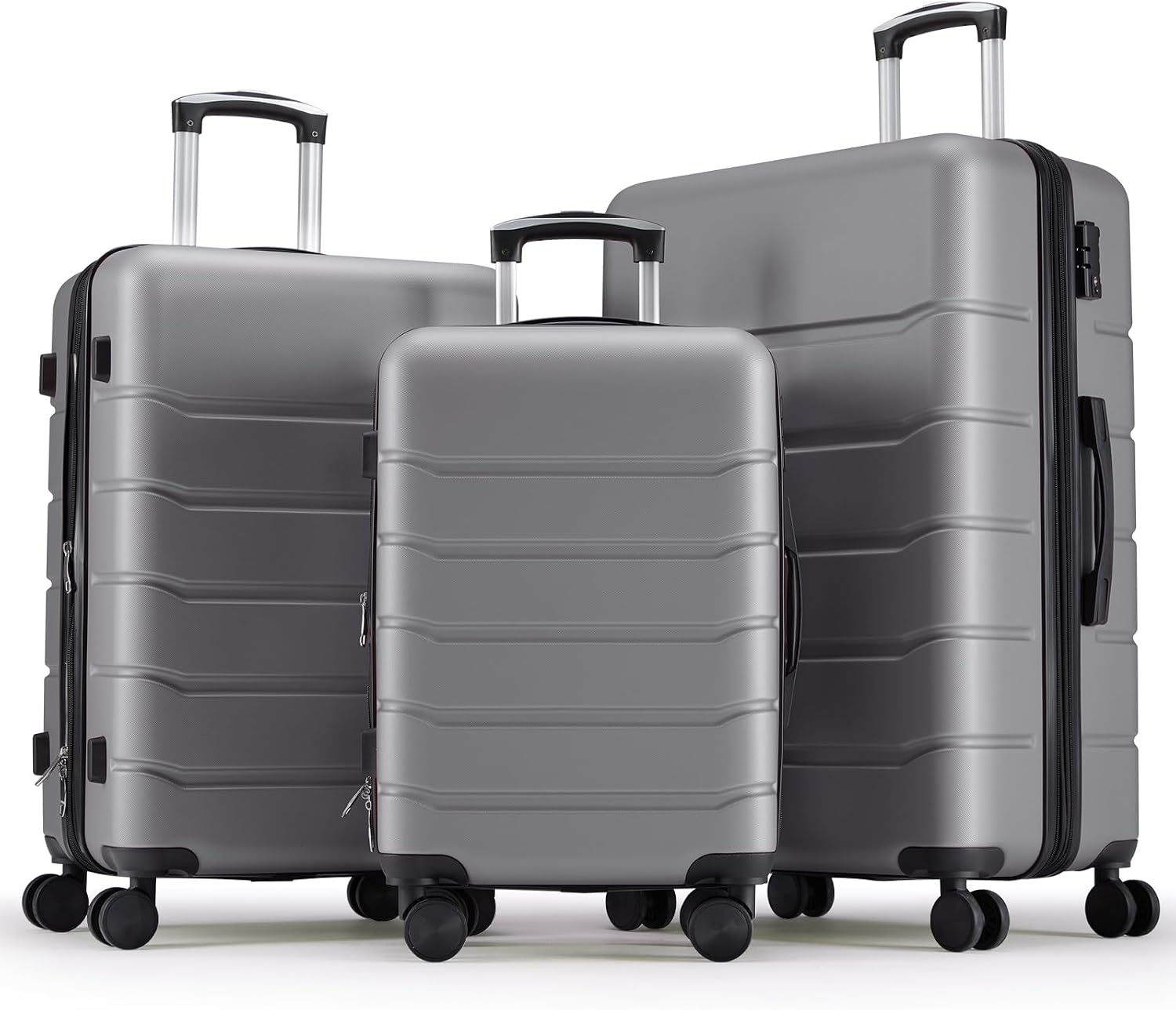 Sweetcrispy 3 Piece Luggage Set, ABS Hard Shell Carry On Suitcase with Smooth Spinner Wheels and TSA Lock, Lightweight Rolling Travel Luggage 20/24/28 Inch for Travel Business Vacation, Dark Grey