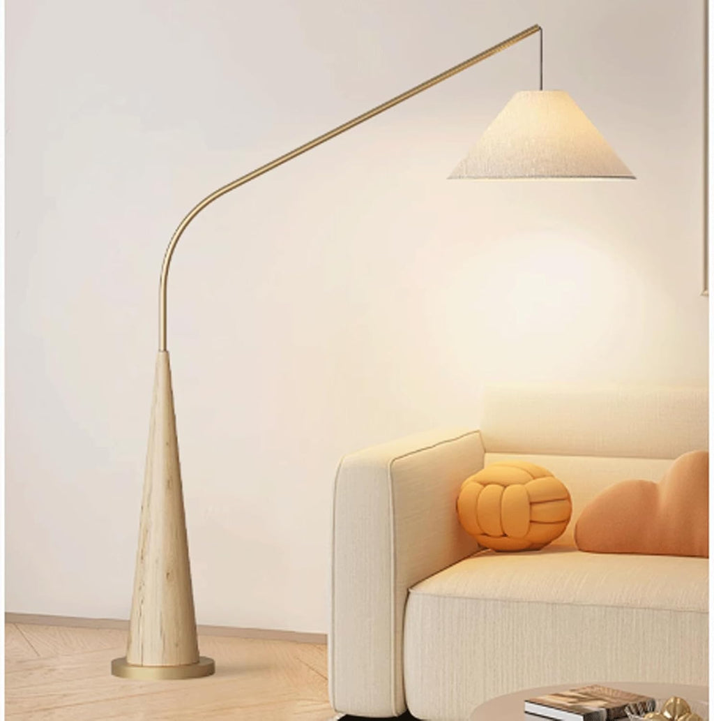 Mid Century Modern Arc Floor Lamp - Tall Standing Light with Fabric Shade for Living Room, Bedroom, Office - Stylish Arched Reading Light in Walnut Finish (Natural)