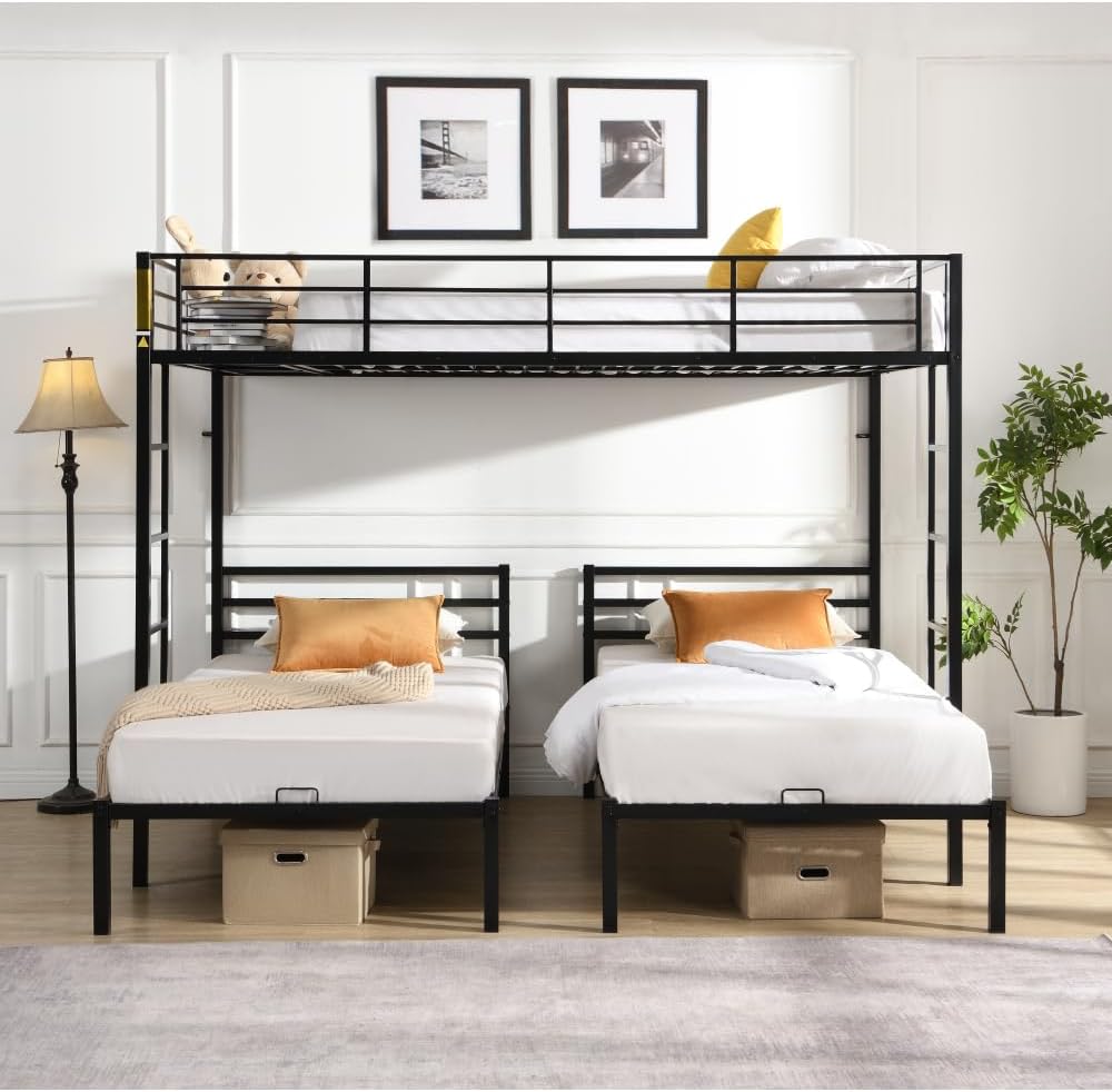BUNK Bed Pink Twin Over Twin (Black + Metal-8)