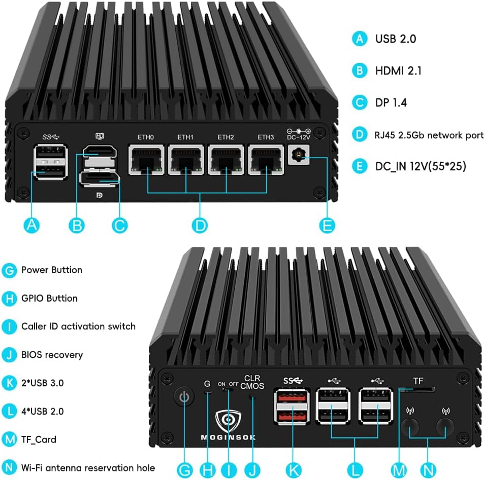 Firewall Appliance Mini PC 2.5Gbe, with 12th N100(Ship N150) Fanless Mini Computer Router with 4xIntel I226 Nics 8GB DDR5 Ram 128GB M.2 PCIE 3.0 SSD Support PFsense OPNsense AES-NI