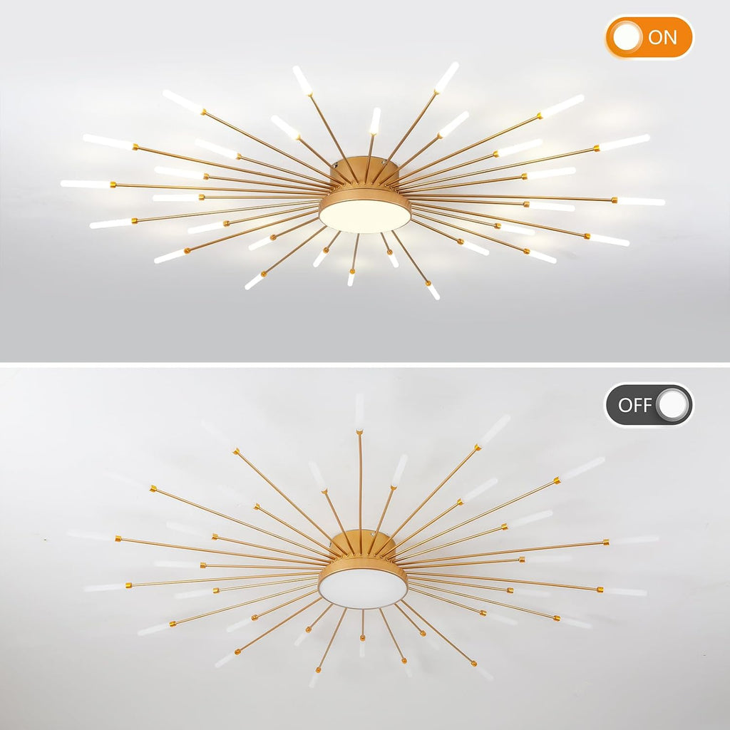 ziidoo Modern Ceiling Light,30+1 Lights Metal Firework Designed Chic Led Lighting Fixture for Farmhouse Kitchen Dining Room Bedroom Hallway Living Room (Gold and Dark Gold)