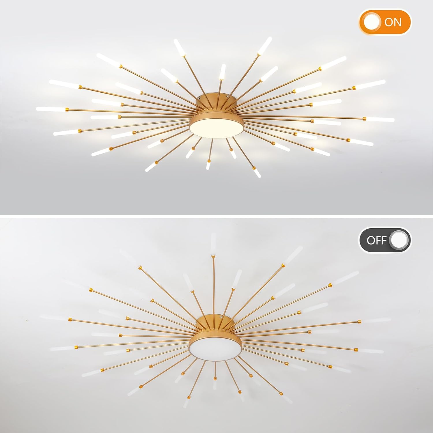 ziidoo Modern Ceiling Light,30+1 Lights Metal Firework Designed Chic Led Lighting Fixture for Farmhouse Kitchen Dining Room Bedroom Hallway Living Room (Gold and Dark Gold)