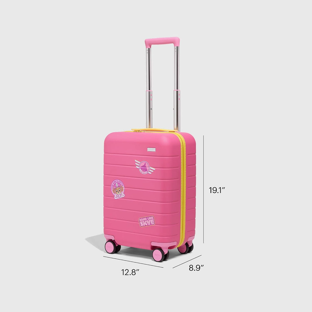 Away PAW Patrol Kids Carry On Luggage, Lightweight Rolling Suitcase for Children, TSA-Approved, Spinner Wheels, Travel Suitcase for Toddlers & Kids, Skye Pilot Pink