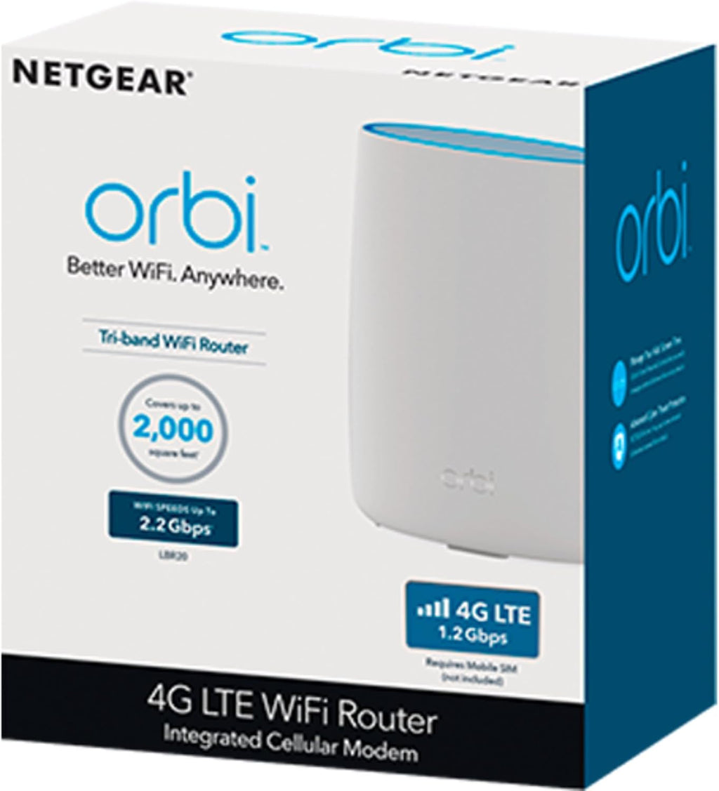 NETGEAR Orbi 4G LTE Mesh WiFi Router (LBR20) | for Home Internet or Hotspot | Certified with AT&T, T-Mobile & Verizon | Coverage up to 2,000 sq. ft., 25 Devices | AC2200 WiFi (up to 2.2Gbps)