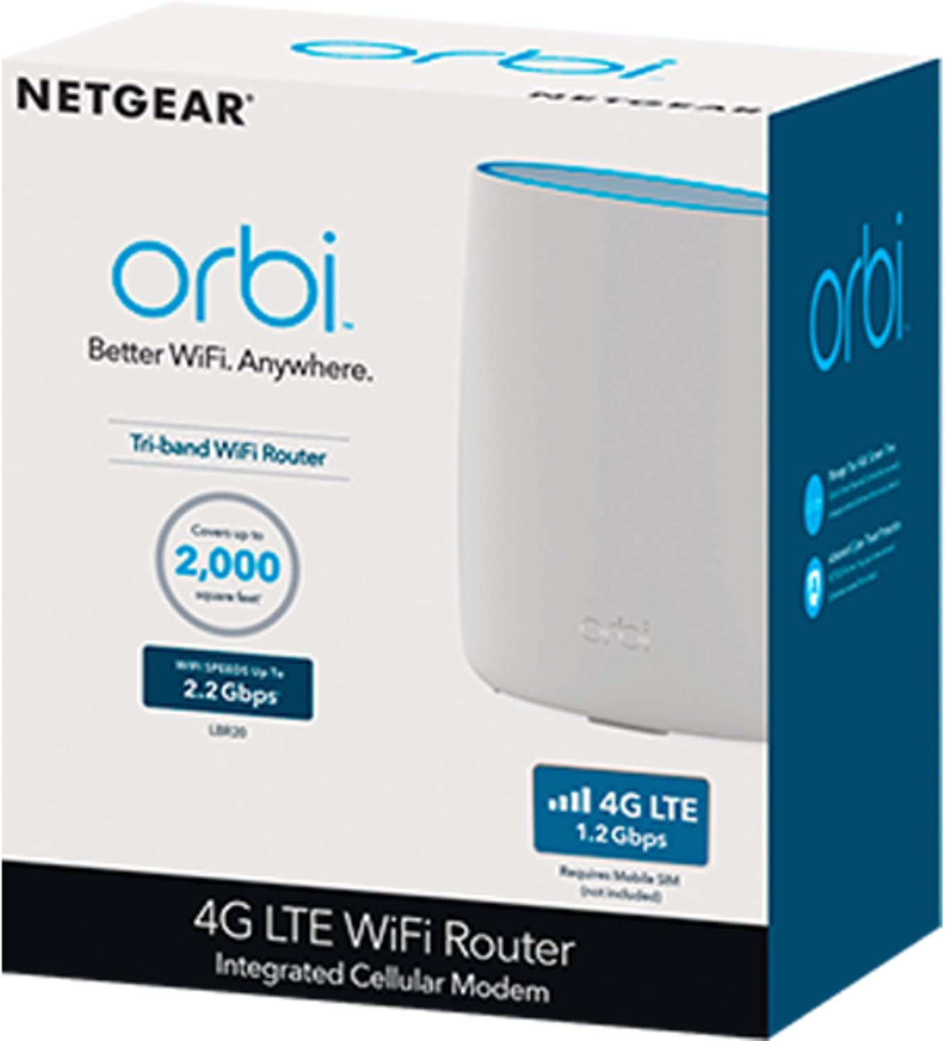 NETGEAR Orbi 4G LTE Mesh WiFi Router (LBR20) | for Home Internet or Hotspot | Certified with AT&T, T-Mobile & Verizon | Coverage up to 2,000 sq. ft., 25 Devices | AC2200 WiFi (up to 2.2Gbps)