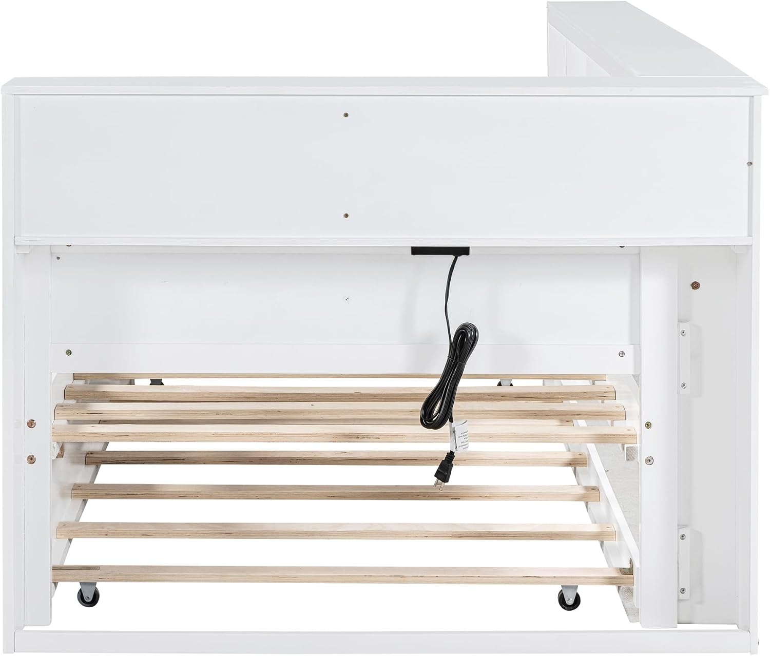 Modern Twin Size Daybed with Trundle, Solid Wood Captain Platform Bed with Storage Cabinets and USB Ports, Low Floor Bed for Kids Teens Adult Bedroom, Easy Assembly (White-XX115)