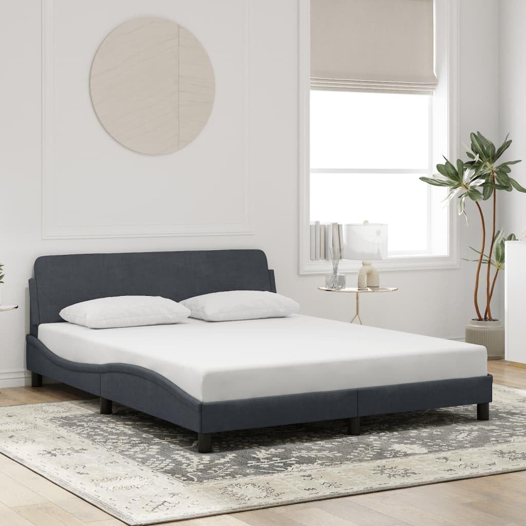 Queen Upholstered Bed Frame with Storage Platform Bedframe Dark Grey Velvet Modern Bedroom Furniture