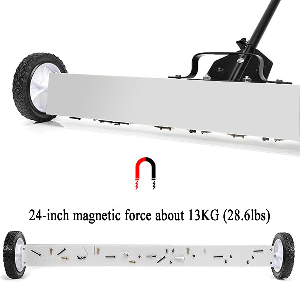 24' Magnetic Sweeper with Wheels, 28 Lbs Capacity, 1200 Gauss Magnetic Force, with Telescoping Magnetic Pickup Tool, Adjustable Handle, for Pick Up Nails and Screws