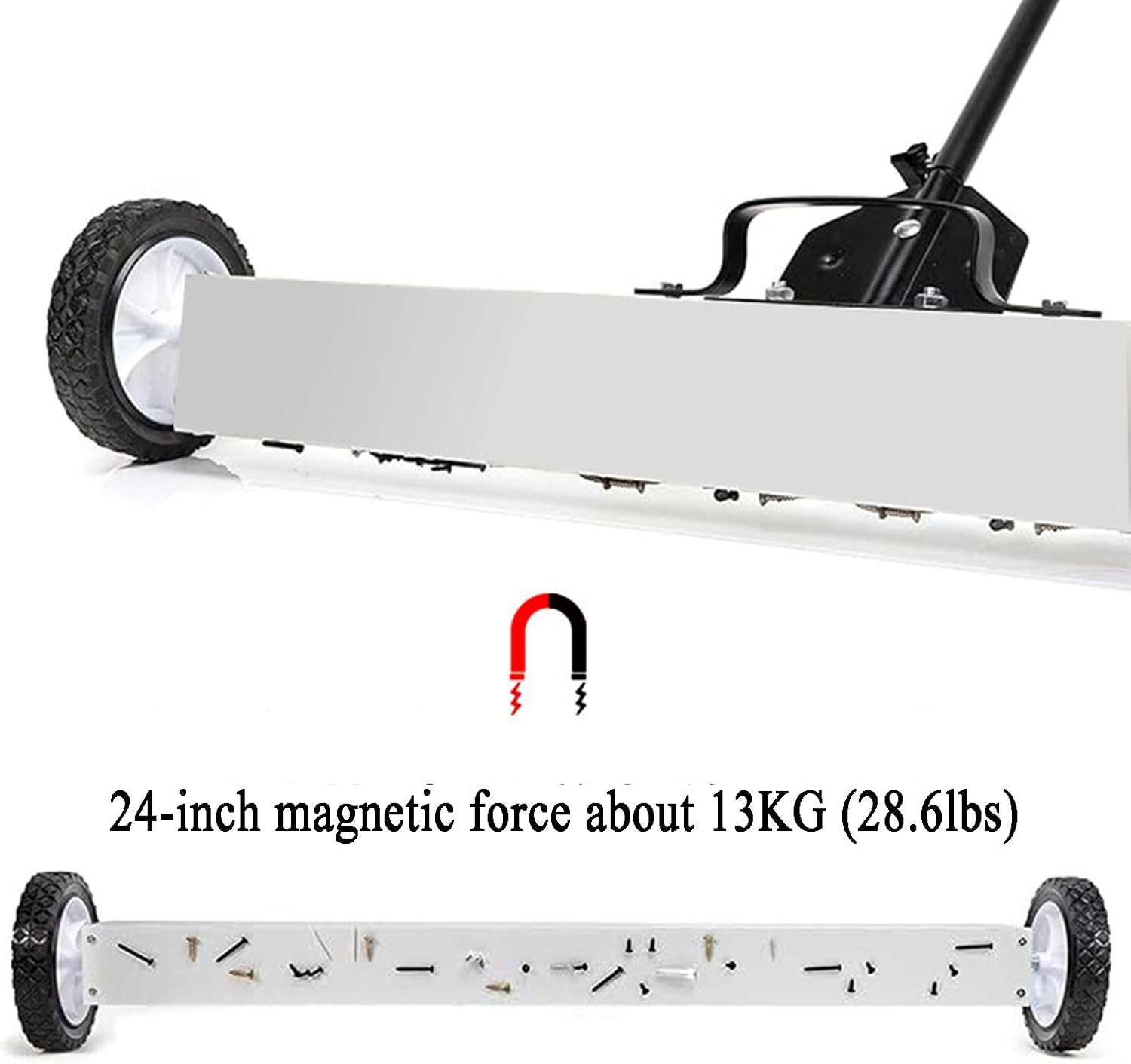 24' Magnetic Sweeper with Wheels, 28 Lbs Capacity, 1200 Gauss Magnetic Force, with Telescoping Magnetic Pickup Tool, Adjustable Handle, for Pick Up Nails and Screws