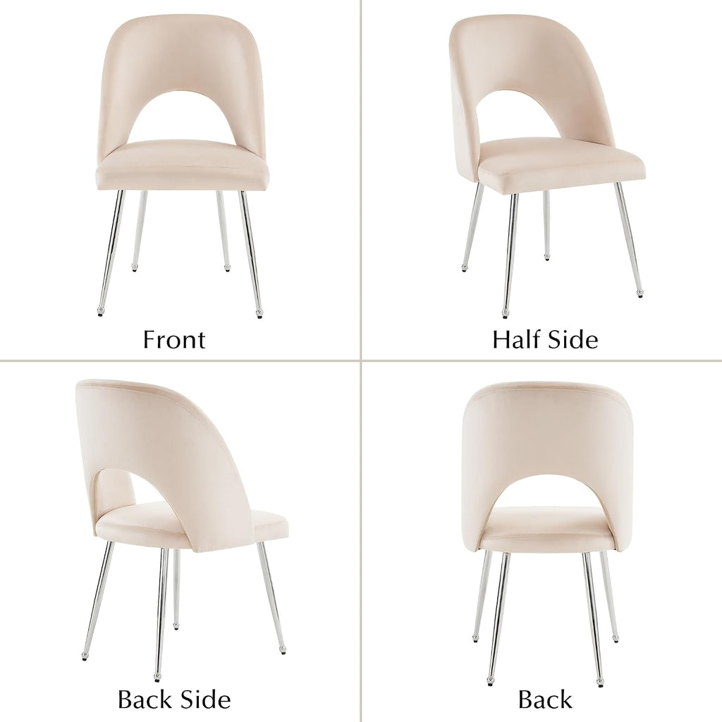 Luxury Velvet Swivel Dining Chairs Set of 2 Beige Chairs for Living Room or Bedroom Single Light Luxury Design Metal Legs Elegant Furniture for Home Décor (Beige Set of 2)