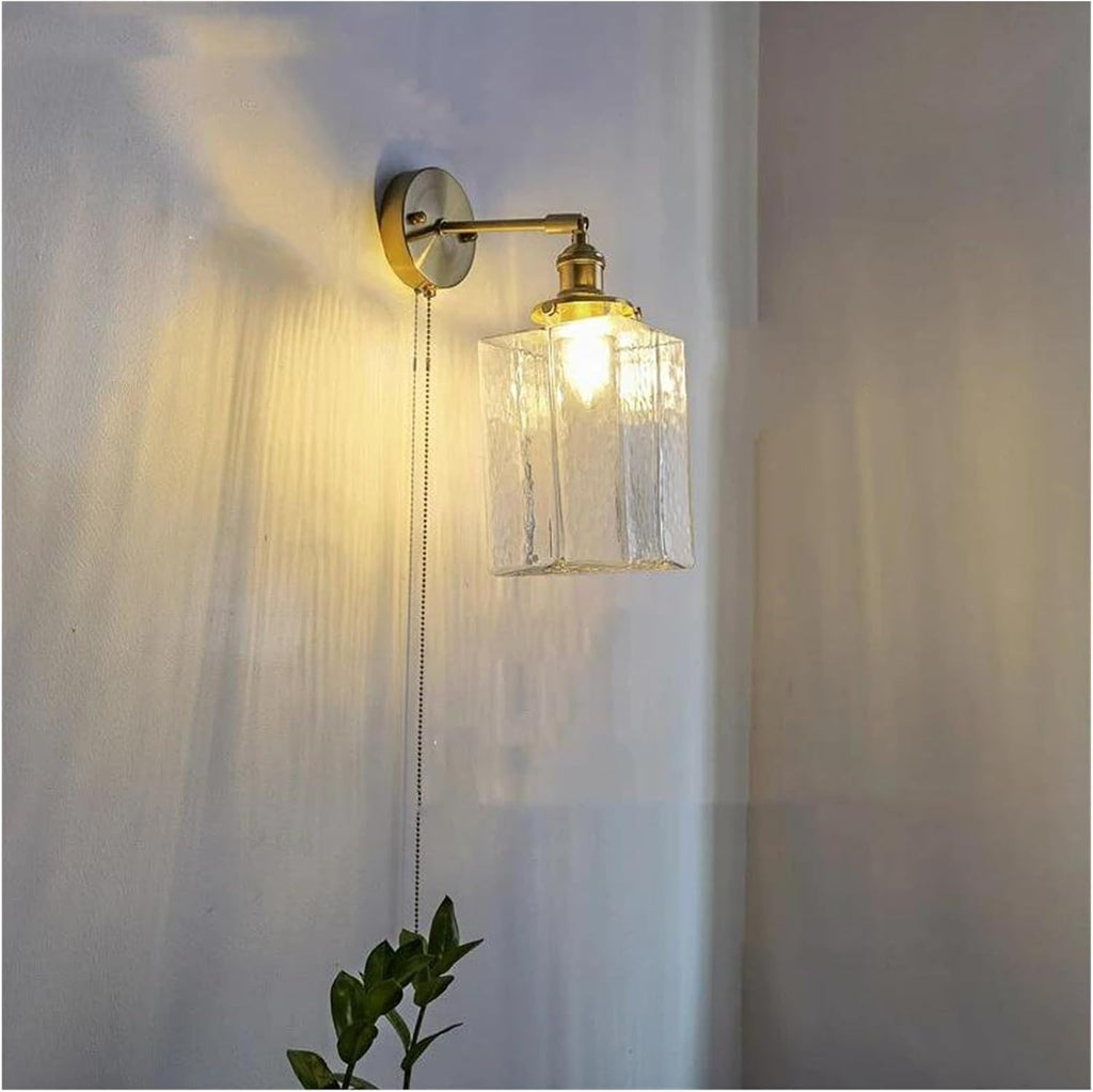 Wall Sconces, Glass LED Bathroom Mirror Light Copper Home Indoor Lighting Luminaria Bedroom Living Room Nordic Modern Wall Lamp Sconce(Pull Chain Switch-A)